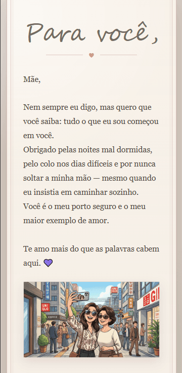 Exemplo de mensagem em uma carta digital